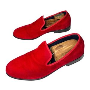Bold Red Suede Slip On Loafers‎ Luxury Velvet Duke & Dexter Mens Dress Shoe 16